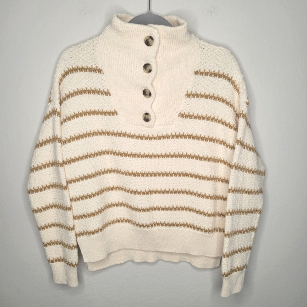 Madewell tripe knit sweater sizeS cream & brown color